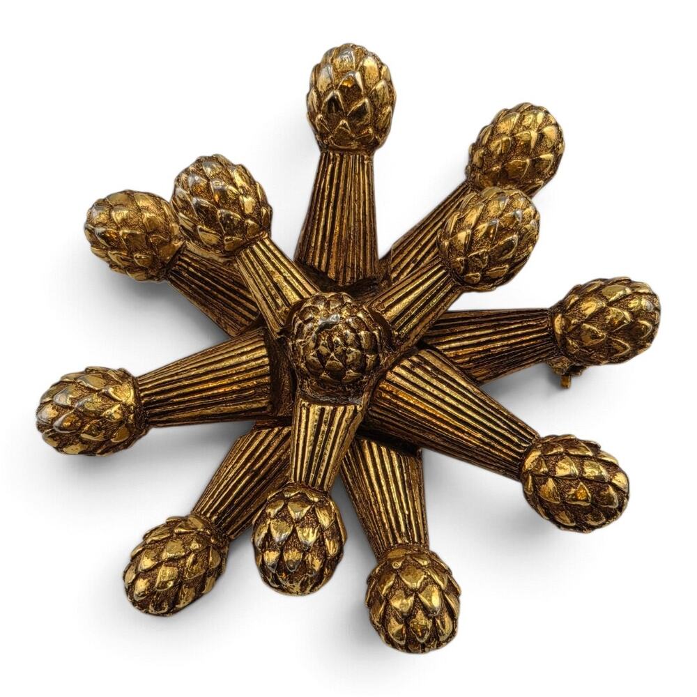 Vintage Gold Tone Artichoke Thistle Starburst Brooch Statement Pin